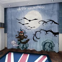Grave With Owl Halloween Window Curtains CUR-0476