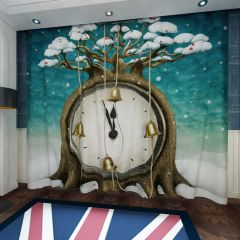 Tree Clock Window Curtains CUR-0485