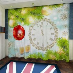 Christmas Clock Window Curtains CUR-0486