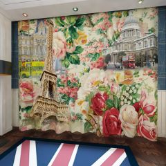 Flowery Eiffel Tower Window Curtains CUR-0491