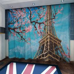 Oil Painting Eiffel Tower Window Curtains CUR-0492