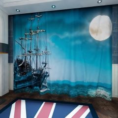 Moon Night Sea Boat Dark Clouds Window Curtains CUR-0512