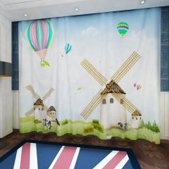 Windmill Ballon Grass Window Curtains CUR-0526