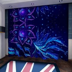 Blue Theme Purple Flowers Window Curtains CUR-0545