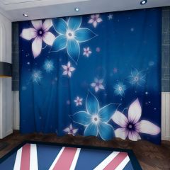 Flower Blue Theme Stars Window Curtains CUR-0547
