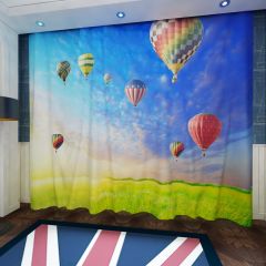 Hotairballoon Green Grass Soft Breeze Window Curtains CUR-0551