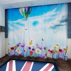 Hot Air Balloon Flower Bee Sky Window Curtains CUR-0559