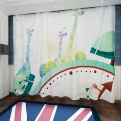 Giraffe Clock Star Tree Window Curtains CUR-0571