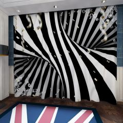 Black And White Ribbon Drops Window Curtains CUR-0577