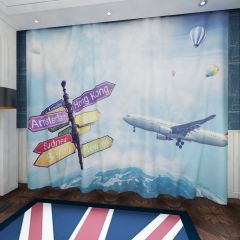 Travel Plane Balloon Earth Window Curtains CUR-0581