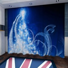 Blue Christmas Eve Window Curtains CUR-0601