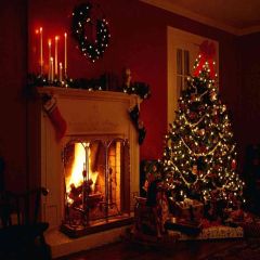 Warm Fireplace Photography Scenery Backdrop Christmas Theme Banner EHY-032
