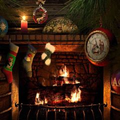 Stockings Near Fireplace Photography Scenery Backdrop Christmas Theme Banner EHY-035