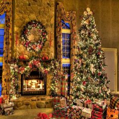 Bright Xmas Tree Decoration Photography Scenery Backdrop Christmas Theme Banner EHY-048