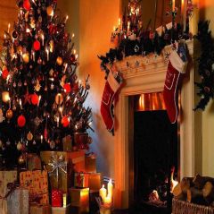 Stacked Xmas Gifts Photography Scenery Backdrop Christmas Theme Banner EHY-080