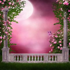 Green Yard With Flowers Photography Scenery Backdrop Arches or Pillars Theme Banner EHY-117