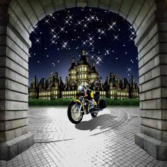 Motorcycle And Castle Photography Scenery Backdrop Luxury Theme Banner EHY-394
