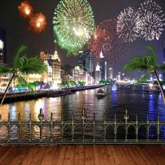 Brilliant Fireworks Photography Scenery Backdrop Balcony Landscape Theme Banner EHY-402