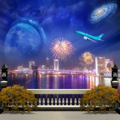 Night Scene And Fireworks Photography Scenery Backdrop Festival Celebration Theme Banner EHY-404