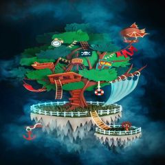 Tree Dark Cloud Boat Clock Photography Scenery Backdrop Cartoon Theme Banner EUV-012