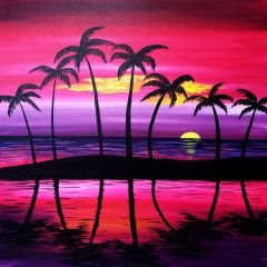Sea Tree Moon Sunset Photography Scenery Backdrop Ocean Theme Banner EUV-114