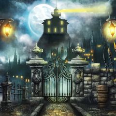 Dark Moon Light Door Photography Scenery Backdrop Fantasy Theme Banner EUV-122