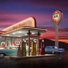 Petrol Station Car Stop Board Photography Scenery Backdrop Retro Nostalgia Theme Banner EUV-535
