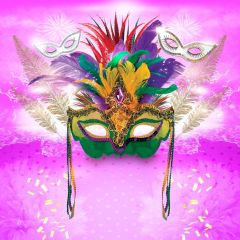 Mask Fur Pink Firework Photography Scenery Backdrop Masquerade Theme Banner EUV-650