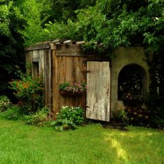 Log Cabin Grass Tree Photography Scenery Backdrop Architectural Theme Banner EUV-835