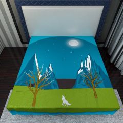 Mountains Snow Moon Wolf Flat Sheet FST-0008