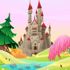 Castle Tree River Stone Photography Scenery Backdrop Birthday Party Theme Banner IYC-045