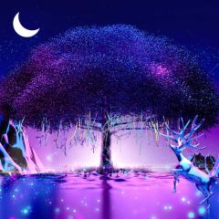 Moon Tree Color Rope Elk Photography Scenery Backdrop Night Theme Banner IYC-047