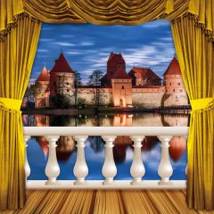 Curtain Balcony Sea Castle Photography Scenery Backdrop Balcony Landscape Theme Banner IYC-053
