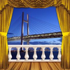 Curtain Balcony Sea Bridge Photography Scenery Backdrop Balcony Landscape Theme Banner IYC-055