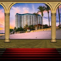 Arch Stairs Carpet Building Pavilion Photography Scenery Backdrop Arches or Pillars Theme Banner IYC-057