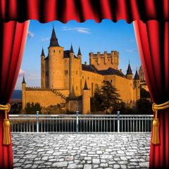 Curtain Castle Water Sky Photography Scenery Backdrop Balcony Landscape Theme Banner IYC-060