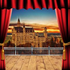 Curtain Castle Balcony Sunset Photography Scenery Backdrop Balcony Landscape Theme Banner IYC-061