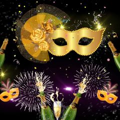 Mask Fur Flower Beer Firework Photography Scenery Backdrop Masquerade Theme Banner IYC-067