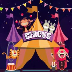 Circus Monkey Rabbit Lion Clown Camp Photography Scenery Backdrop Circus Show Theme Banner IYC-069