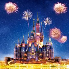Castle Firework Night Sky Photography Scenery Backdrop Festival Celebration Theme Banner IYC-077