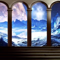 Arch Sea Mountain Stairs Photography Scenery Backdrop Arches or Pillars Theme Banner IYC-094