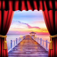 Curtain Sea Bridge Sunset Cloud Photography Scenery Backdrop Ocean Theme Banner IYC-097