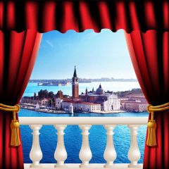Curtain Sea Building Balcony Photography Scenery Backdrop Balcony Landscape Theme Banner IYC-098