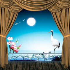 Curtain Flower Moon Sea Red-Crowned Crane Photography Scenery Backdrop Balcony Landscape Theme Banner IYC-099