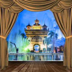 Curtain Water Building Arch Photography Scenery Backdrop Stage Carpet Theme Banner IYC-100