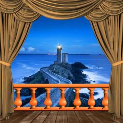 Curtain Sea Building Tidewater Photography Scenery Backdrop Balcony Landscape Theme Banner IYC-101