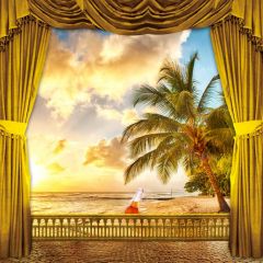 Sea Sunset Plant Curtain Photography Scenery Backdrop Ocean Theme Banner IYC-104