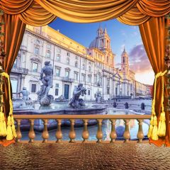 Curtain Sea Castle Photography Scenery Backdrop Balcony Landscape Theme Banner IYC-106