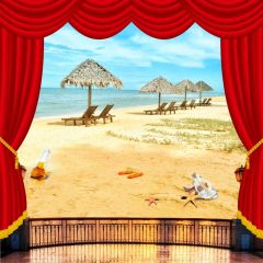 Sea Curtian Pavilon Grass Sandbeach Photography Scenery Backdrop Ocean Theme Banner IYC-114