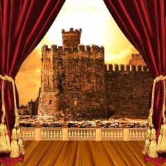 Curtain Brick Gate Tower Photography Scenery Backdrop Balcony Landscape Theme Banner IYC-116